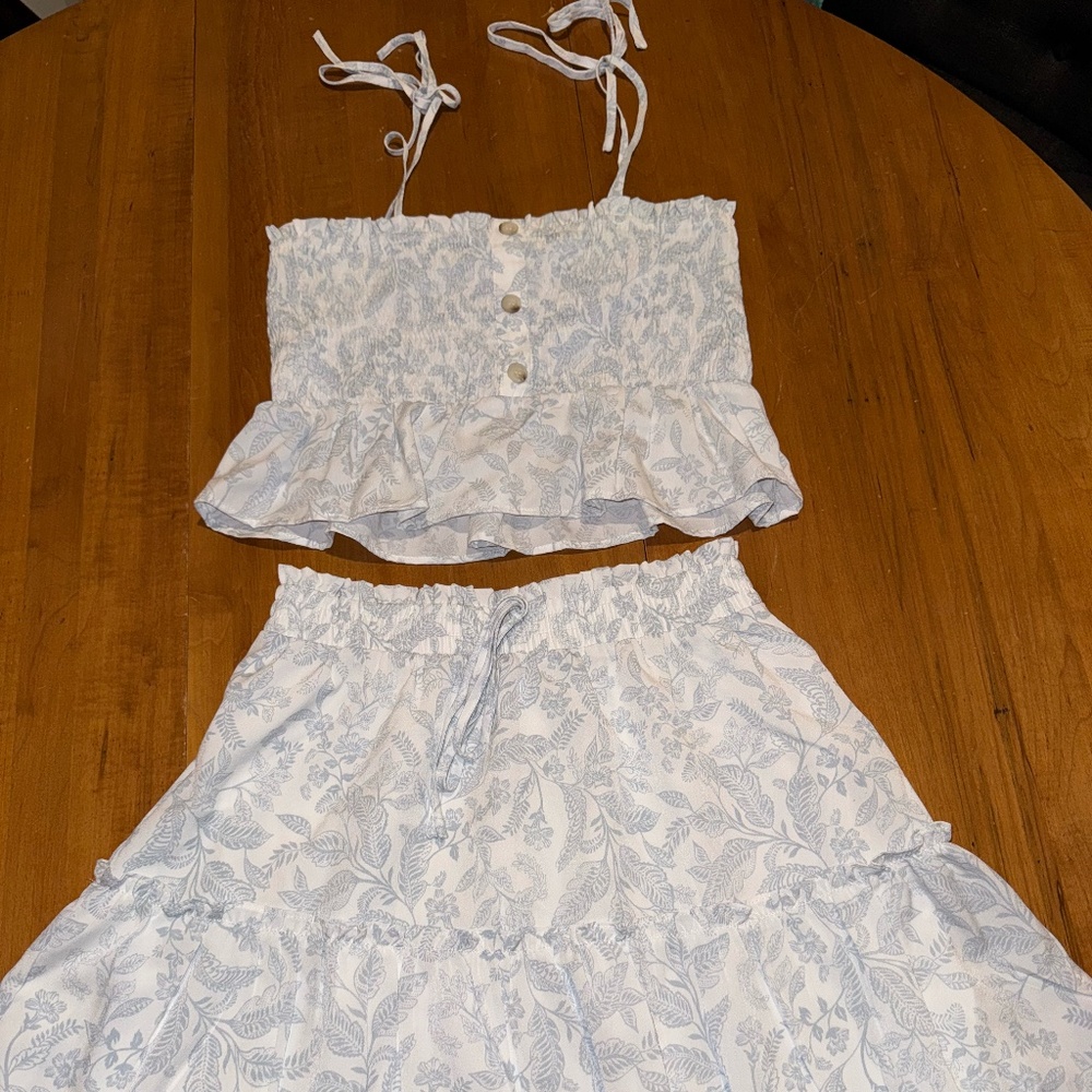 Matching Skirt Set Blue and White Medium